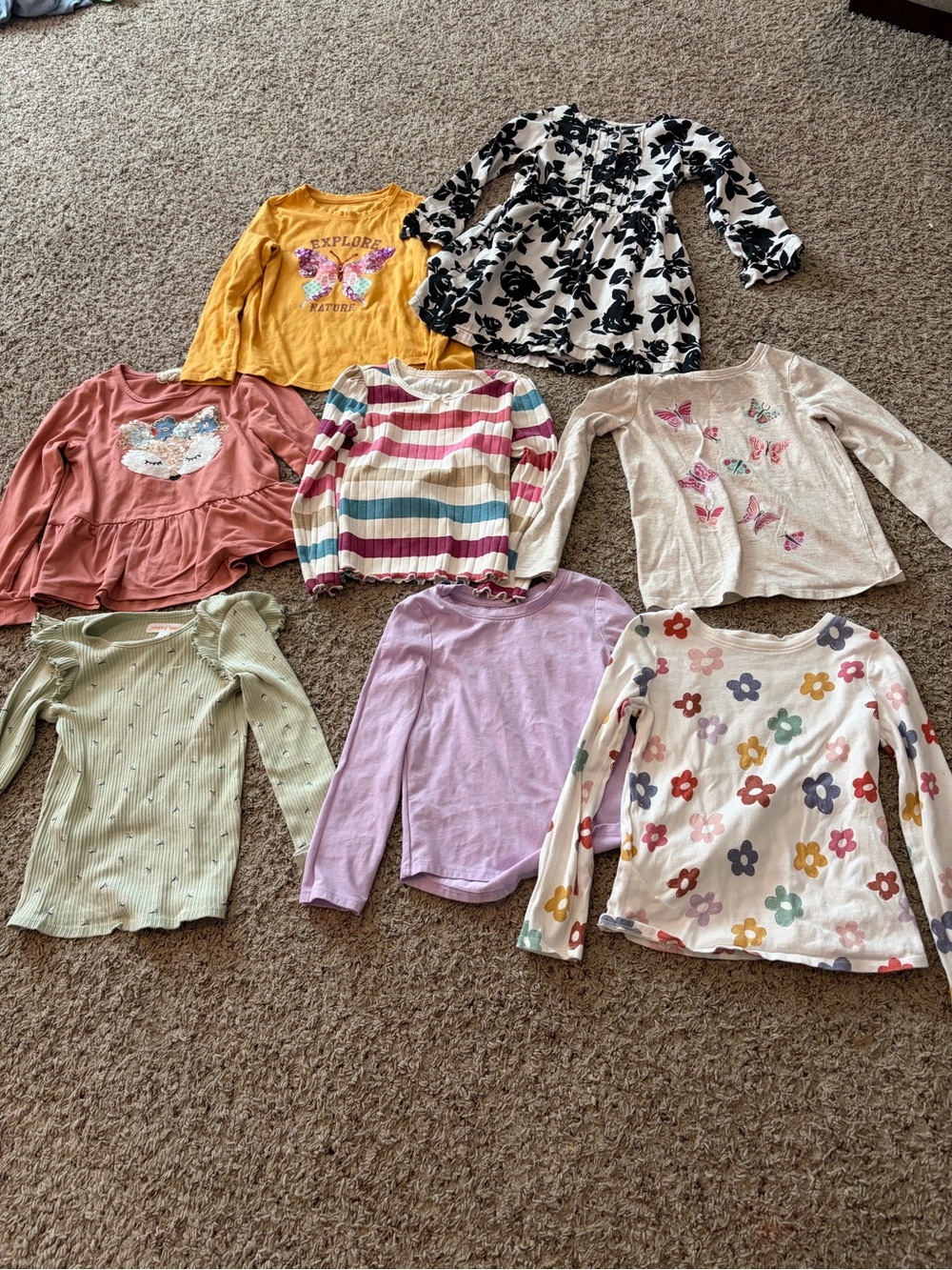 Girls' Mixed Long Sleeve Tops - Floral, Stripes & Butterflies